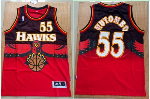 Men Atlanta Hawks #55 Dikembe Mutombo Red Throwback Stitched NBA Jersey->atlanta hawks->NBA Jersey